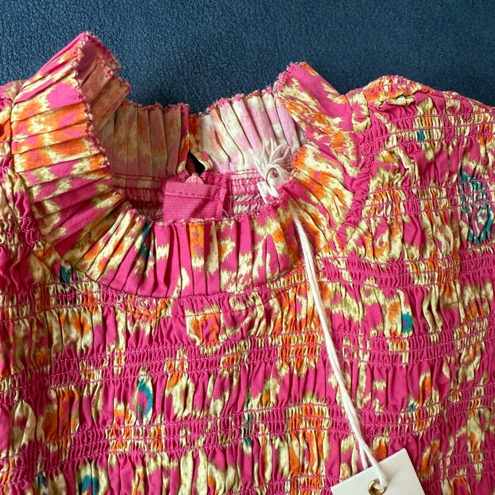 Vibrant Pink and Orange Smocked Midi Dress